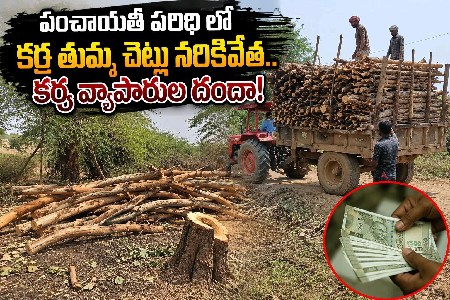 పంచాయతీ పరిధిలో కర్ర చెట్లు నరికివేతకర్ర వ్యాపారుల దందా!