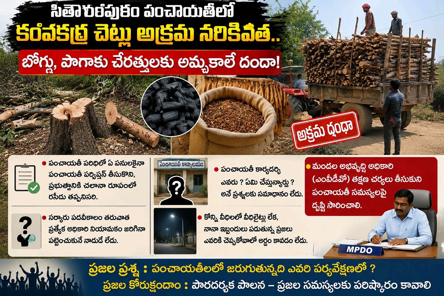 పంచాయతీ పరిధిలో కర్ర చెట్లు నరికివేతకర్ర వ్యాపారుల దందా!