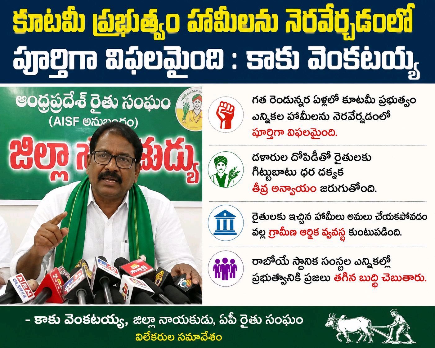 హామీలు అమలు లో కూటమి విఫలం జిల్లానాయకులు కాకు వెంకటయ్య