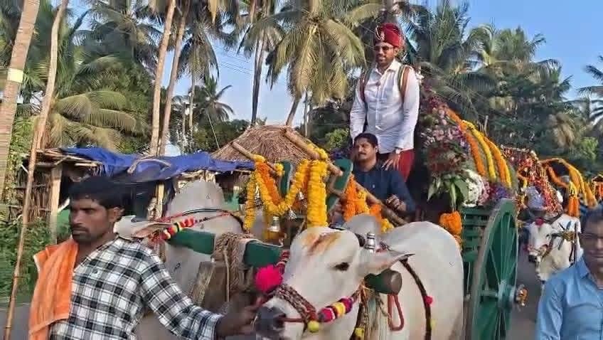 హైటెక్ వరుడు..కోనసీమ లో ఎడ్లబండిపై ఊరేగింపు..!