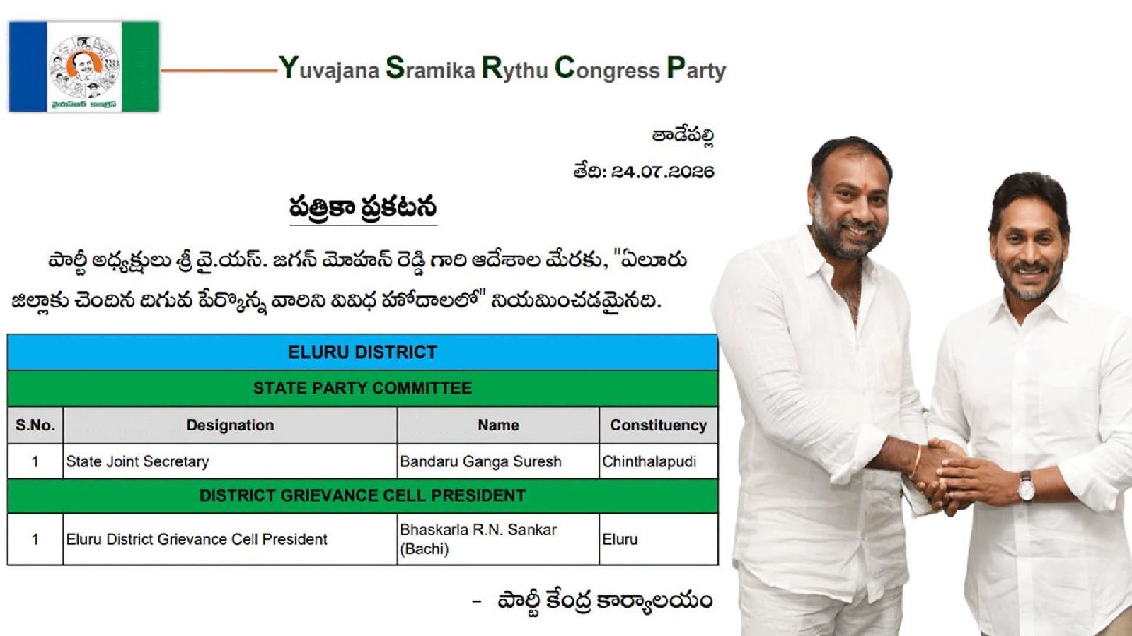 స్టేట్ జాయింట్ సెక్రటరీగా "గంగా సురేష్ బండారు..!!